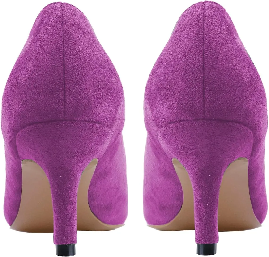 LEMUTISME Women's Stylish Pointed Toe 2 Inches Comfort Slip On Low Kitten Heel Dress Loafer Pumps for Work Office Business