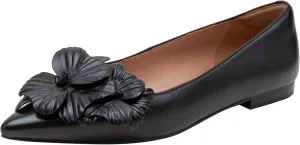 Linea Paolo - Nerine - Womens Leather Skimmer Flats with Floral Ornament