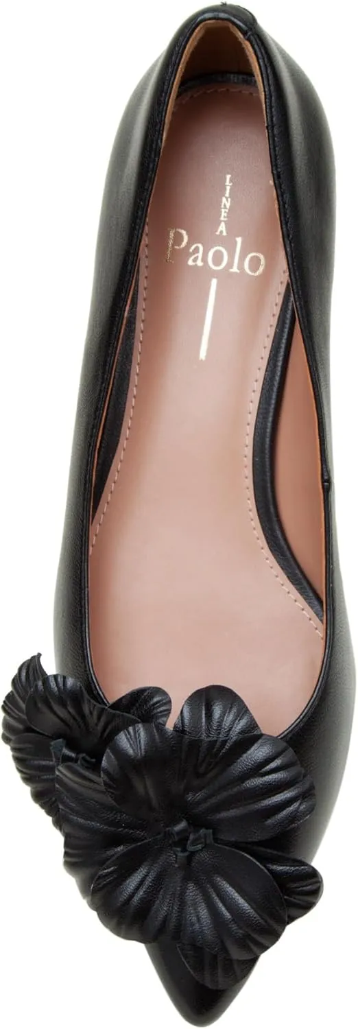 Linea Paolo - Nerine - Womens Leather Skimmer Flats with Floral Ornament