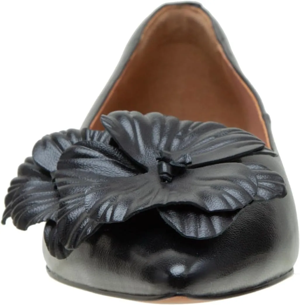 Linea Paolo - Nerine - Womens Leather Skimmer Flats with Floral Ornament