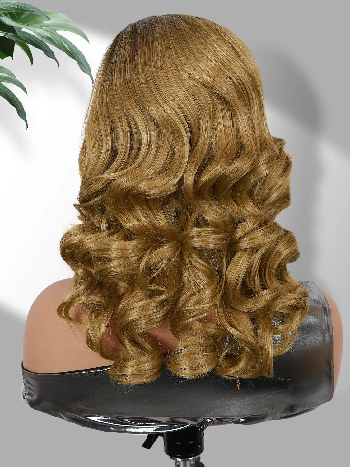 Loose Wave Short Body Wavy Wig Big Curly Lady Small Lace Side Part Shoulder Length Wigs Synthetic Wig for Black Women (Ombre Blonde 16 inch)