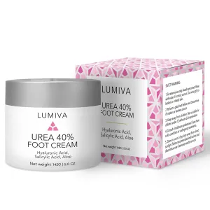 Lumiva Urea Cream 40 Percent Deeply Moisturizes & Softens Skin - Urea Lotion for Dry Cracked Heels, Elbows, Feet, Knees, Callus Remover - 40% Urea Foot Intensive Foot Repair - 142g/5OZ
