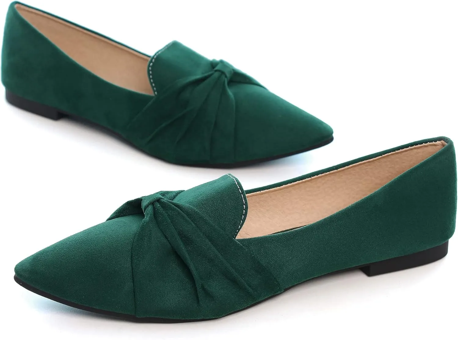LUXINYU Women's Slip on Flats,Pointed Toe Solid Classic Ballet Dance Shoes Elegant Bow Soft Comfortable Memory Foam Suede Flat Shoes