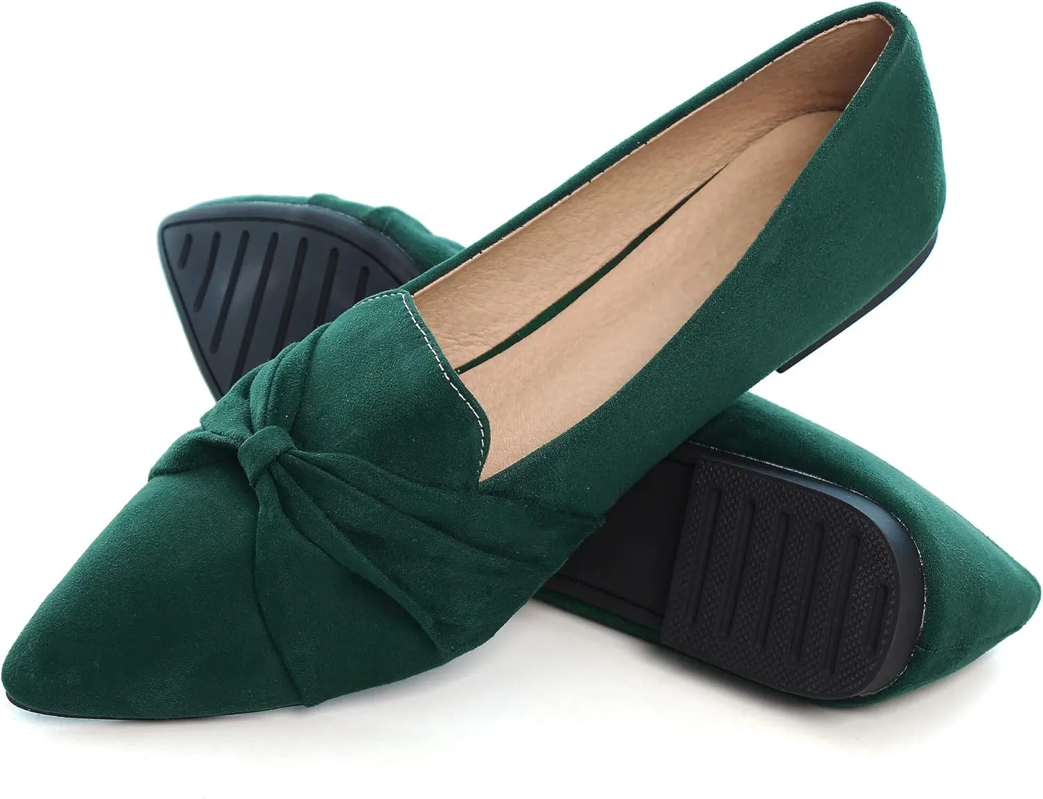 LUXINYU Women's Slip on Flats,Pointed Toe Solid Classic Ballet Dance Shoes Elegant Bow Soft Comfortable Memory Foam Suede Flat Shoes