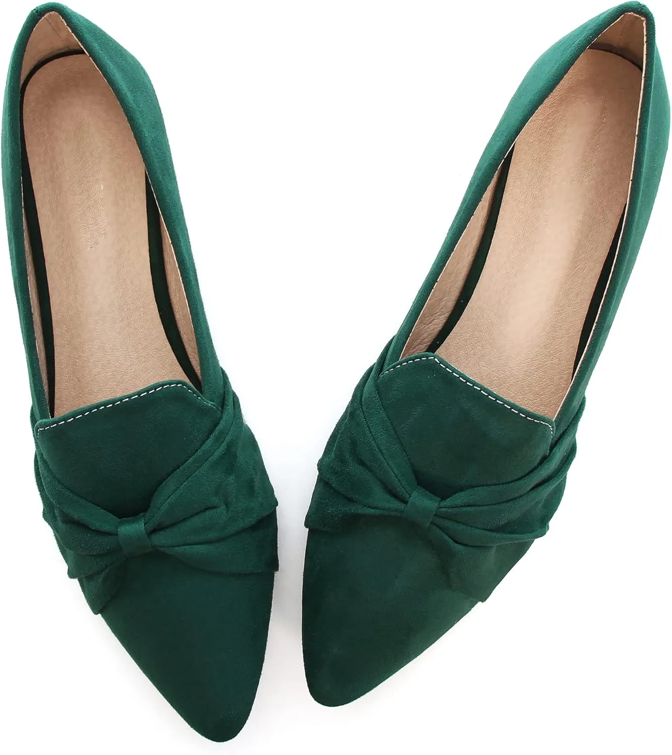 LUXINYU Women's Slip on Flats,Pointed Toe Solid Classic Ballet Dance Shoes Elegant Bow Soft Comfortable Memory Foam Suede Flat Shoes