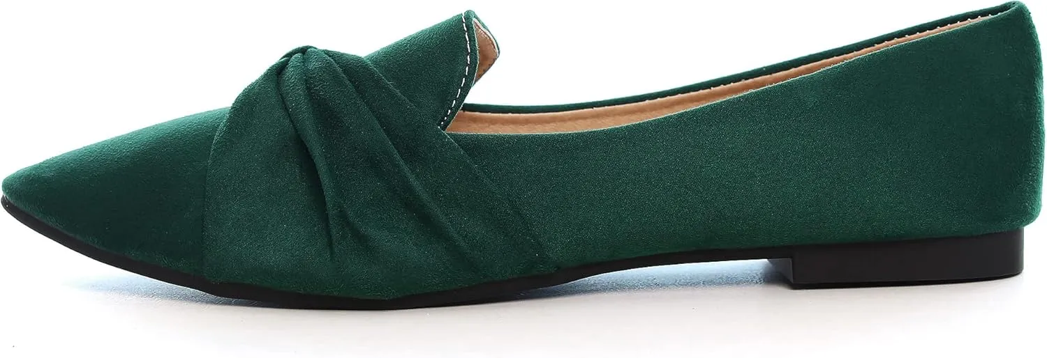 LUXINYU Women's Slip on Flats,Pointed Toe Solid Classic Ballet Dance Shoes Elegant Bow Soft Comfortable Memory Foam Suede Flat Shoes
