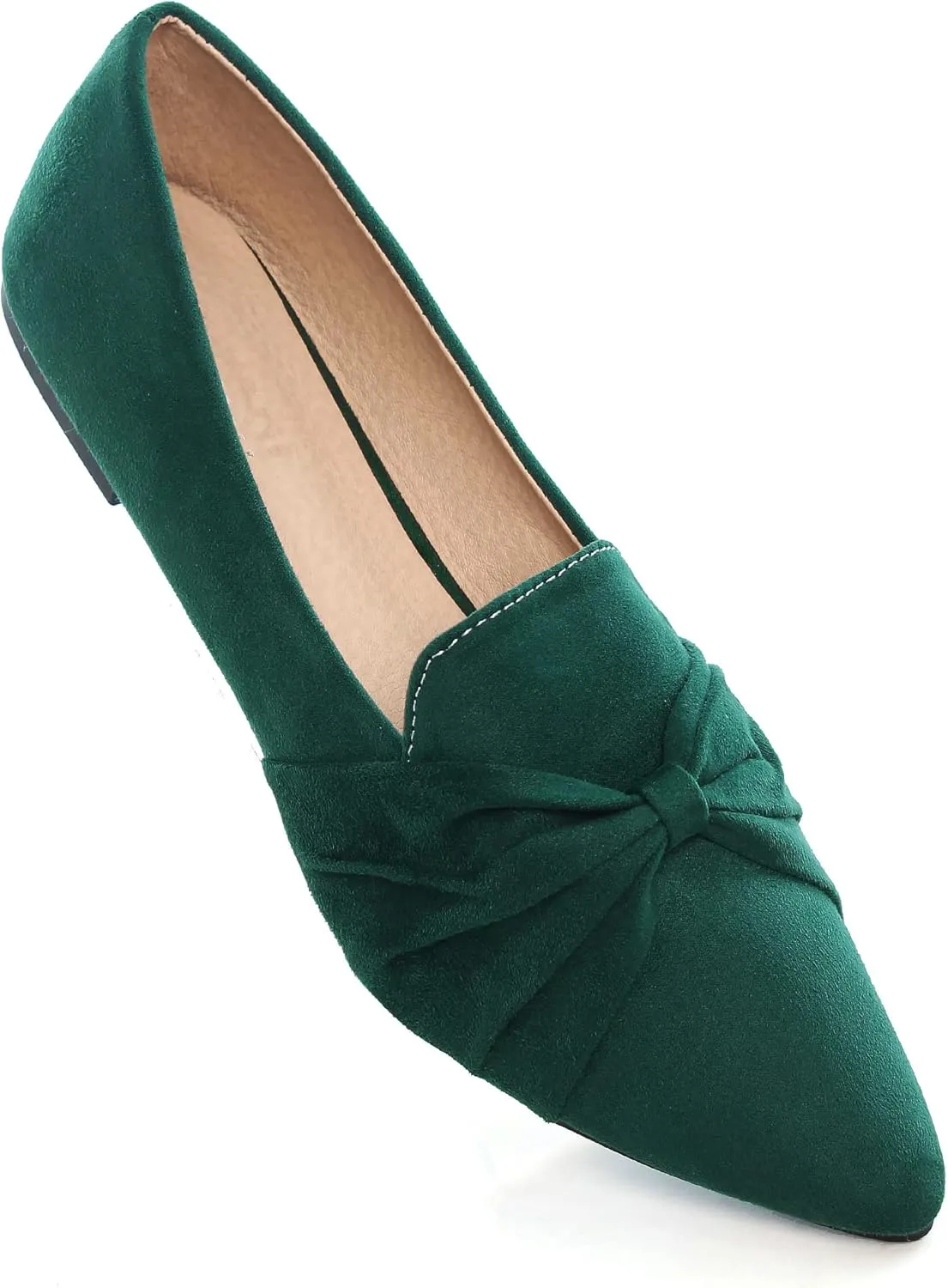 LUXINYU Women's Slip on Flats,Pointed Toe Solid Classic Ballet Dance Shoes Elegant Bow Soft Comfortable Memory Foam Suede Flat Shoes