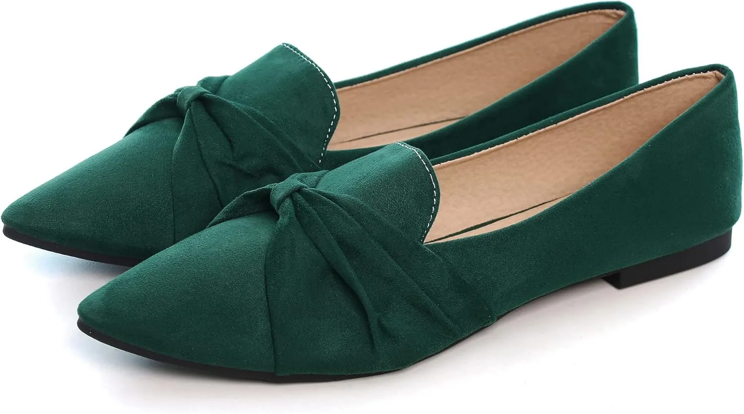 LUXINYU Women's Slip on Flats,Pointed Toe Solid Classic Ballet Dance Shoes Elegant Bow Soft Comfortable Memory Foam Suede Flat Shoes