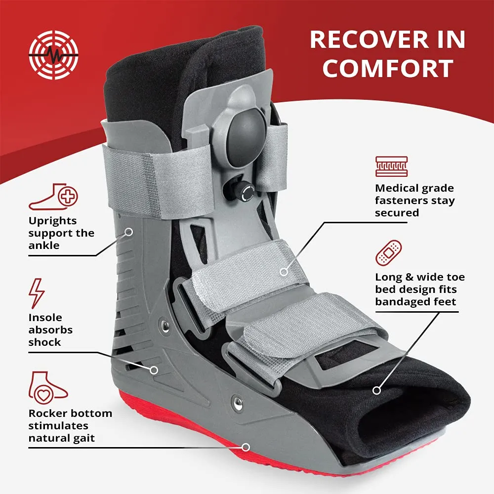 ManaMed Royal Boot Air Short CAM Boot - Med | Orthopedic Walking Boot For Sprained Ankle with Air Pump & Traction | Foot Brace for Injured Foot, Ankle Sprain, Broken Toe & Post Surgery