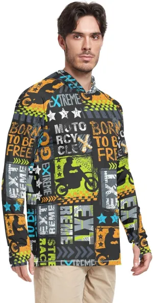 Men Sun Protection Hoodies Long Sleeve Grunge Urban Sun Shirt with Hood UPF 50  Cooling Hoodies Rash Guard Shirts