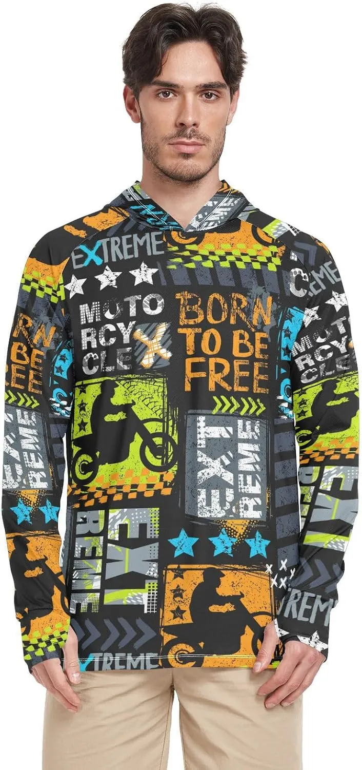 Men Sun Protection Hoodies Long Sleeve Grunge Urban Sun Shirt with Hood UPF 50  Cooling Hoodies Rash Guard Shirts