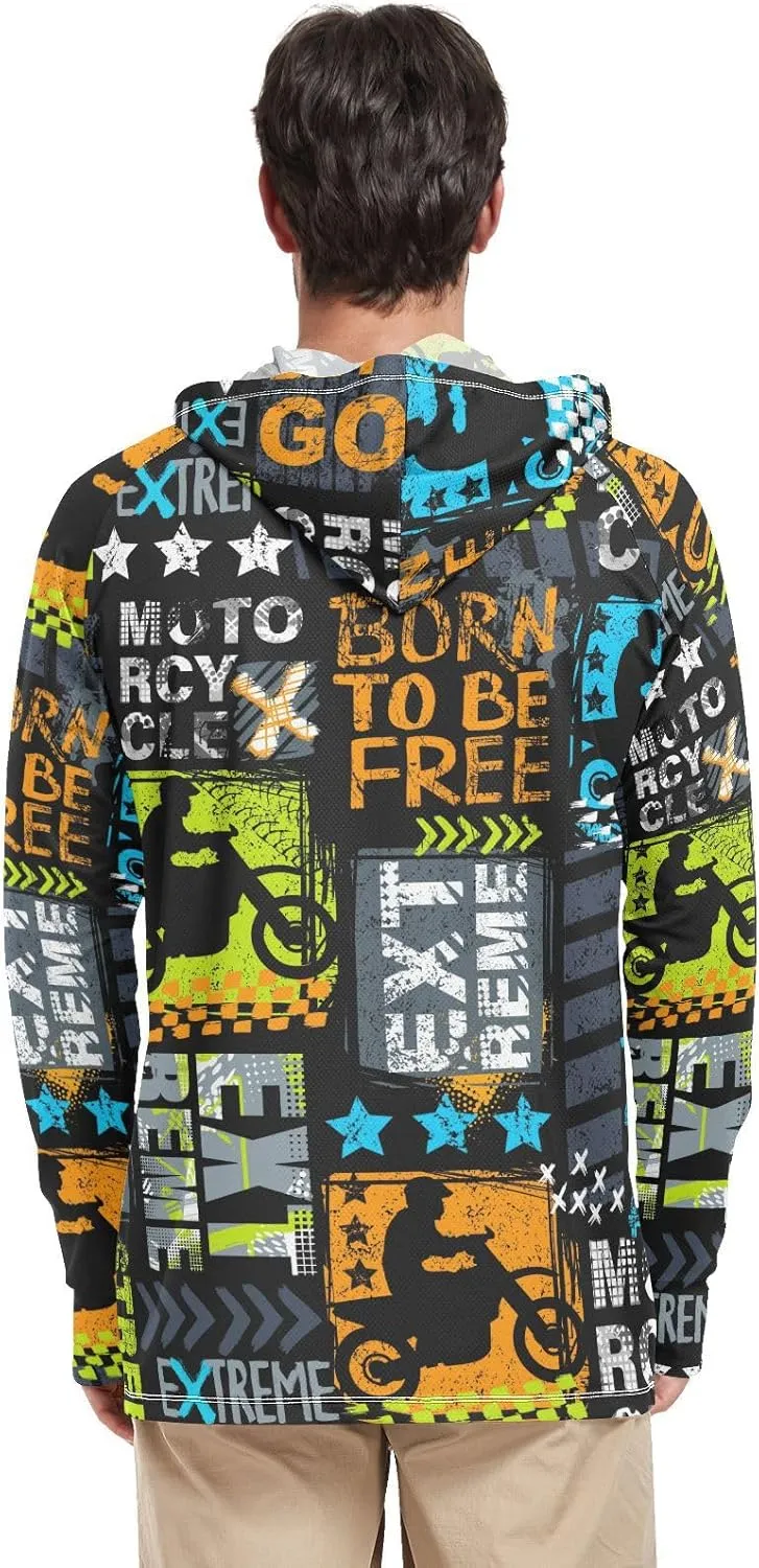 Men Sun Protection Hoodies Long Sleeve Grunge Urban Sun Shirt with Hood UPF 50  Cooling Hoodies Rash Guard Shirts