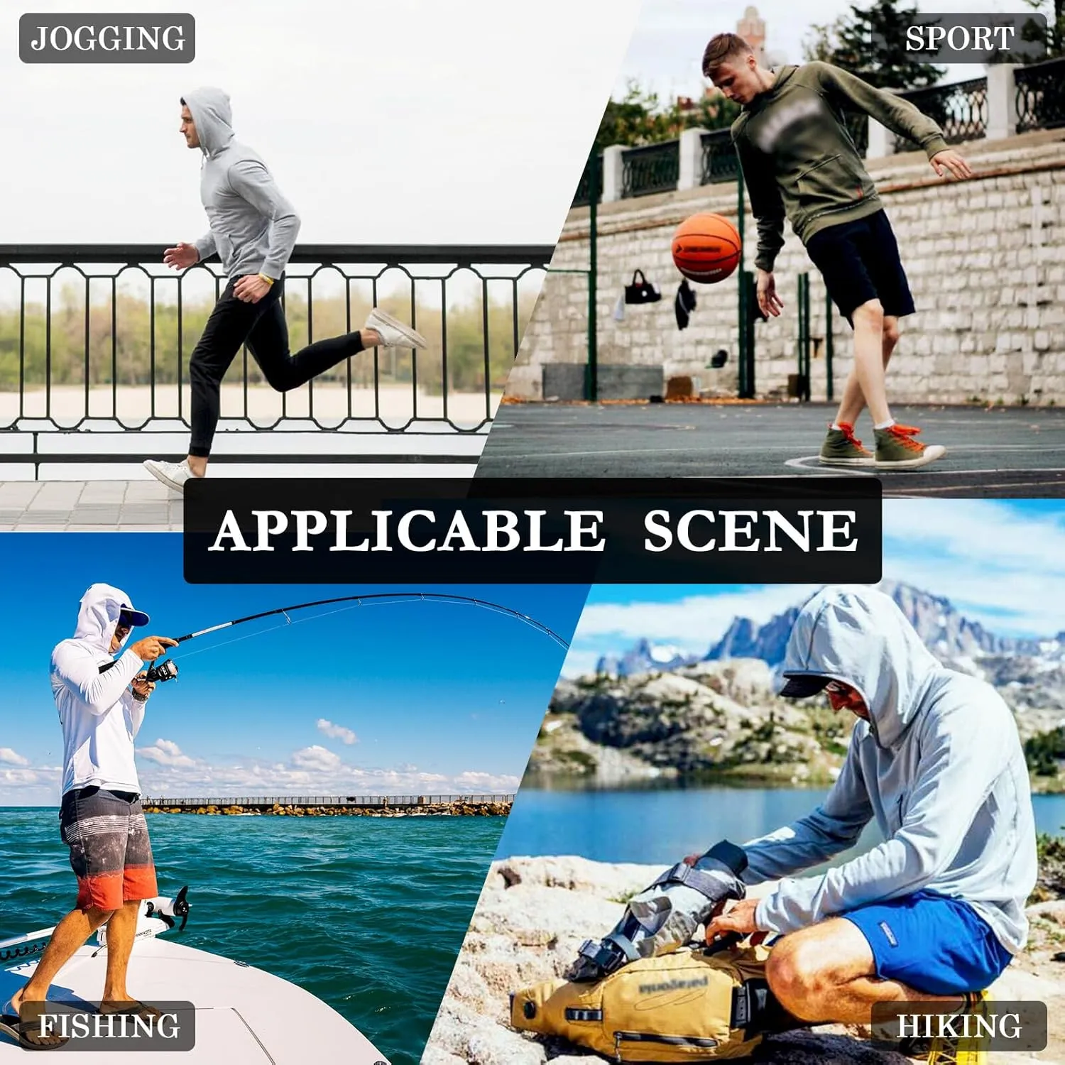 Men Sun Protection Hoodies Long Sleeve Grunge Urban Sun Shirt with Hood UPF 50  Cooling Hoodies Rash Guard Shirts