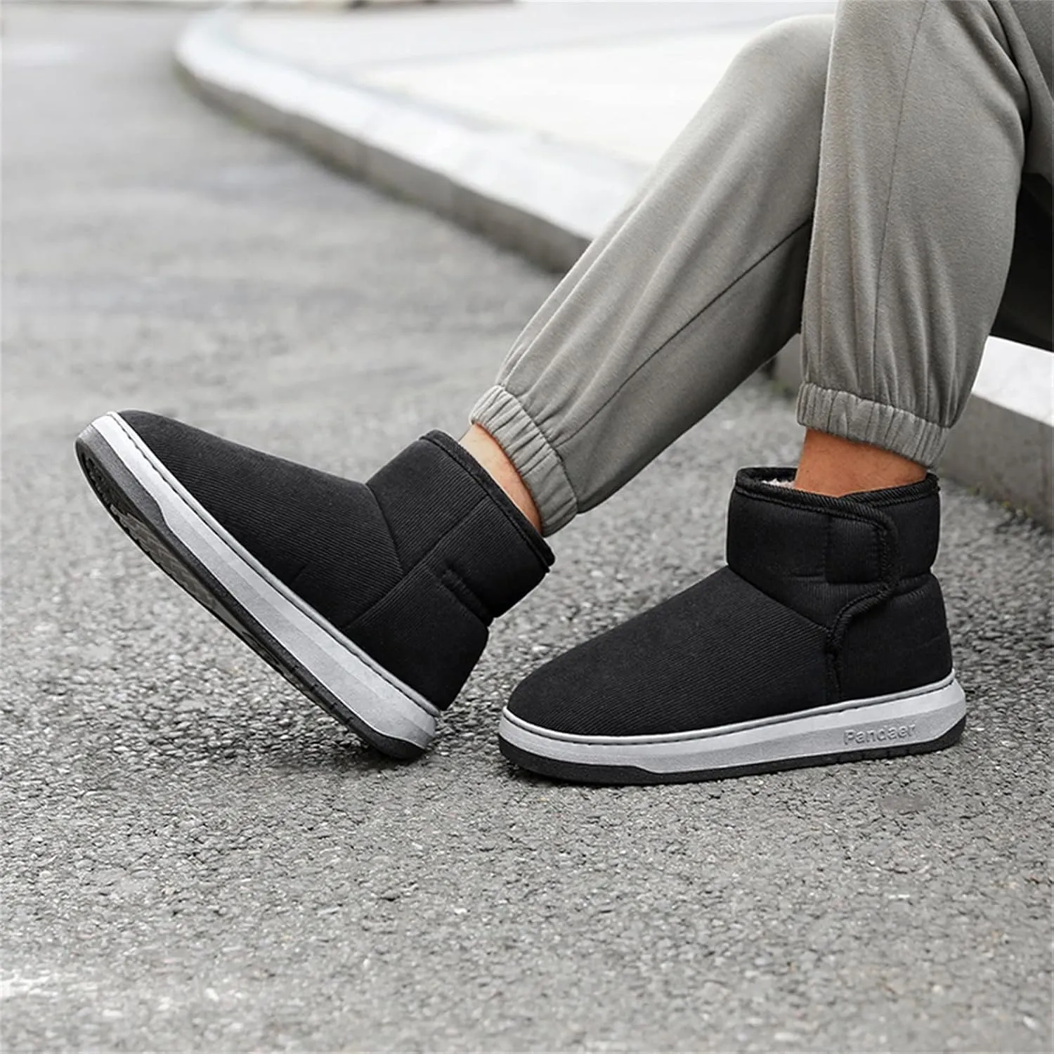 Mens Casual Solid Color Suede Slippers Warm Thick SToled Short Boots Winter Snow Shoes for Men