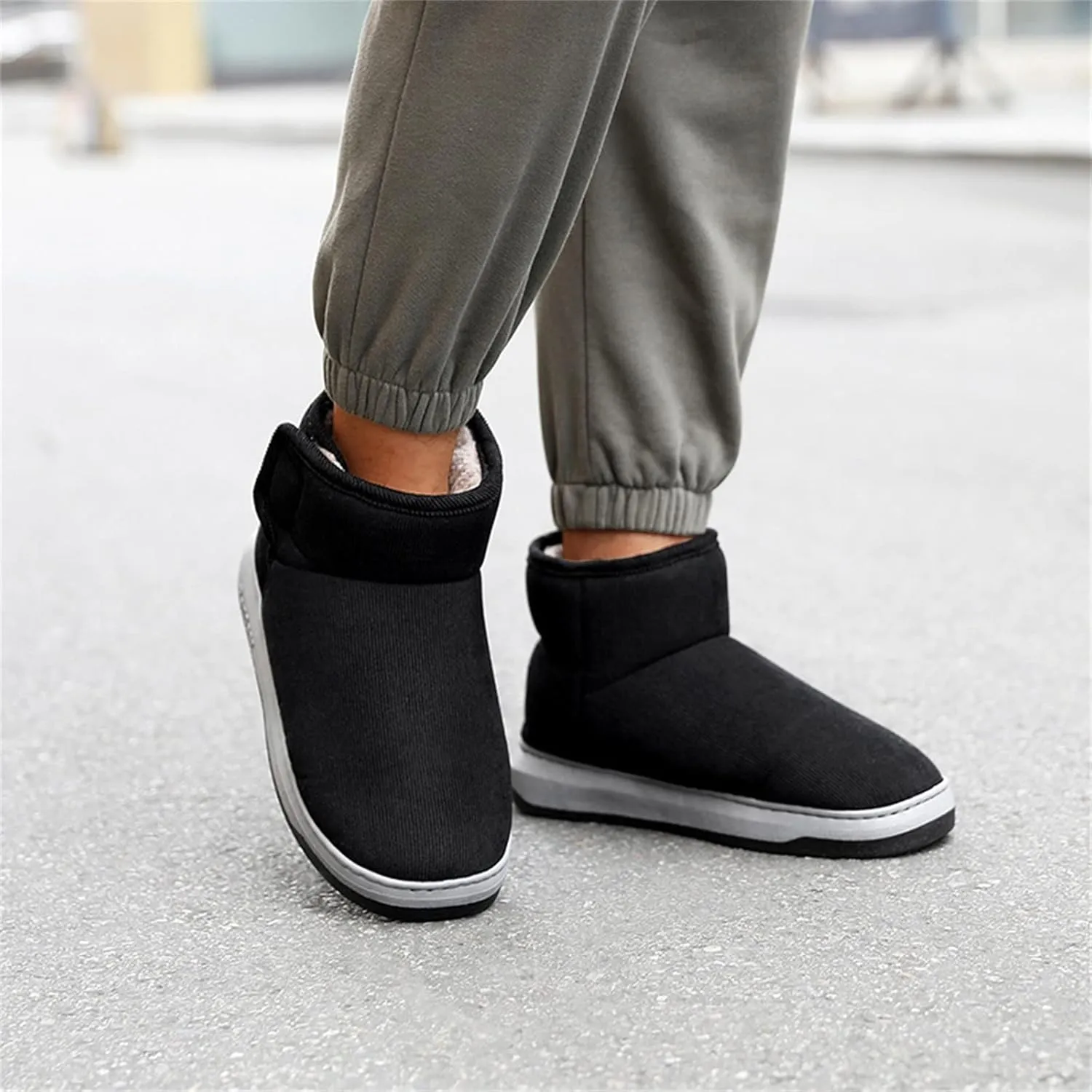 Mens Casual Solid Color Suede Slippers Warm Thick SToled Short Boots Winter Snow Shoes for Men