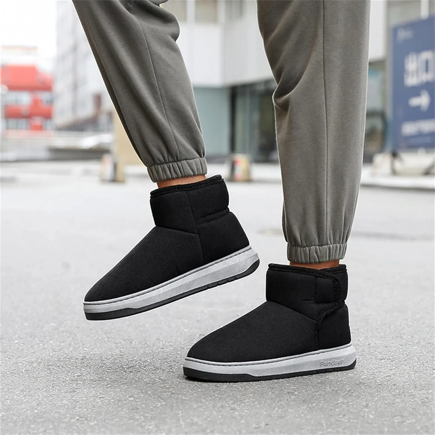 Mens Casual Solid Color Suede Slippers Warm Thick SToled Short Boots Winter Snow Shoes for Men