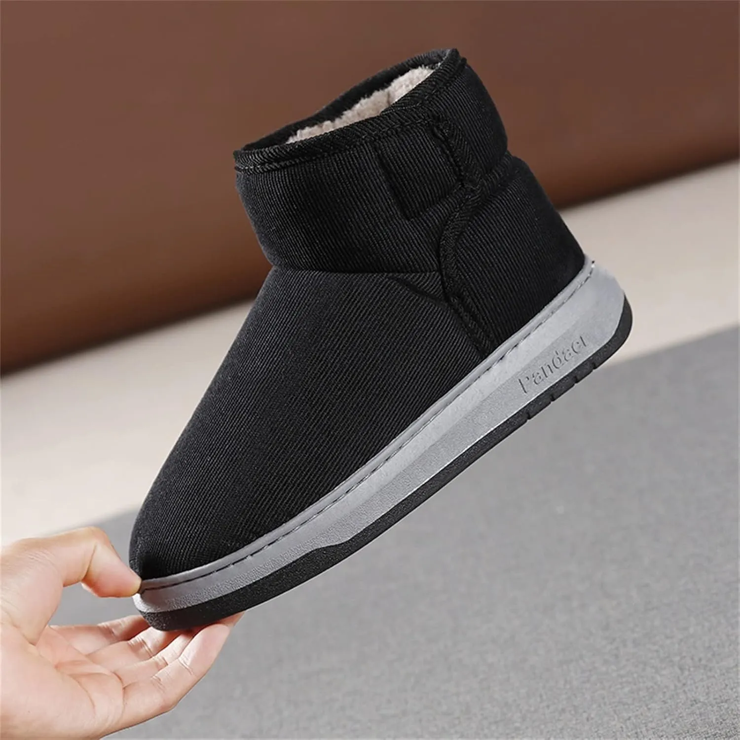 Mens Casual Solid Color Suede Slippers Warm Thick SToled Short Boots Winter Snow Shoes for Men