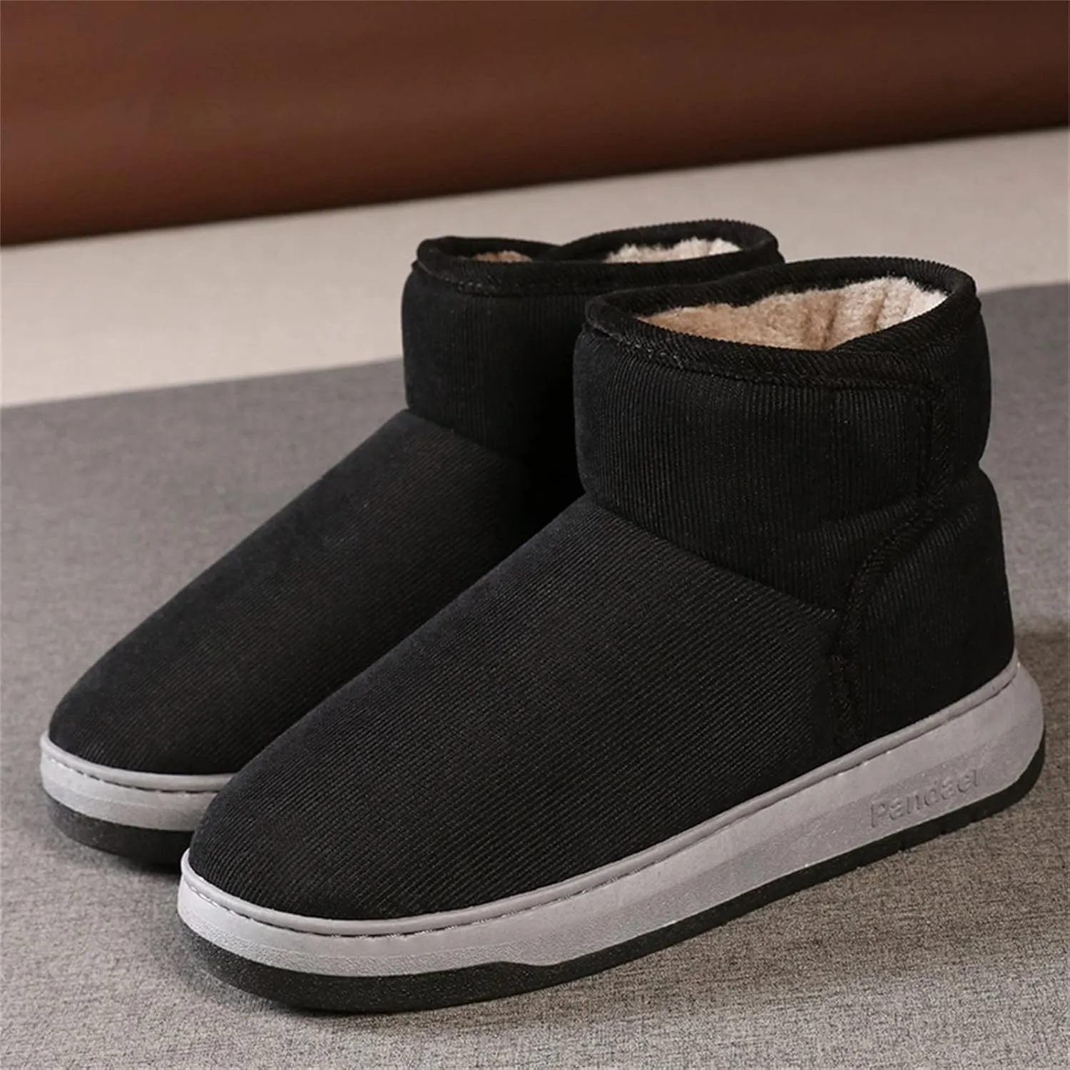 Mens Casual Solid Color Suede Slippers Warm Thick SToled Short Boots Winter Snow Shoes for Men