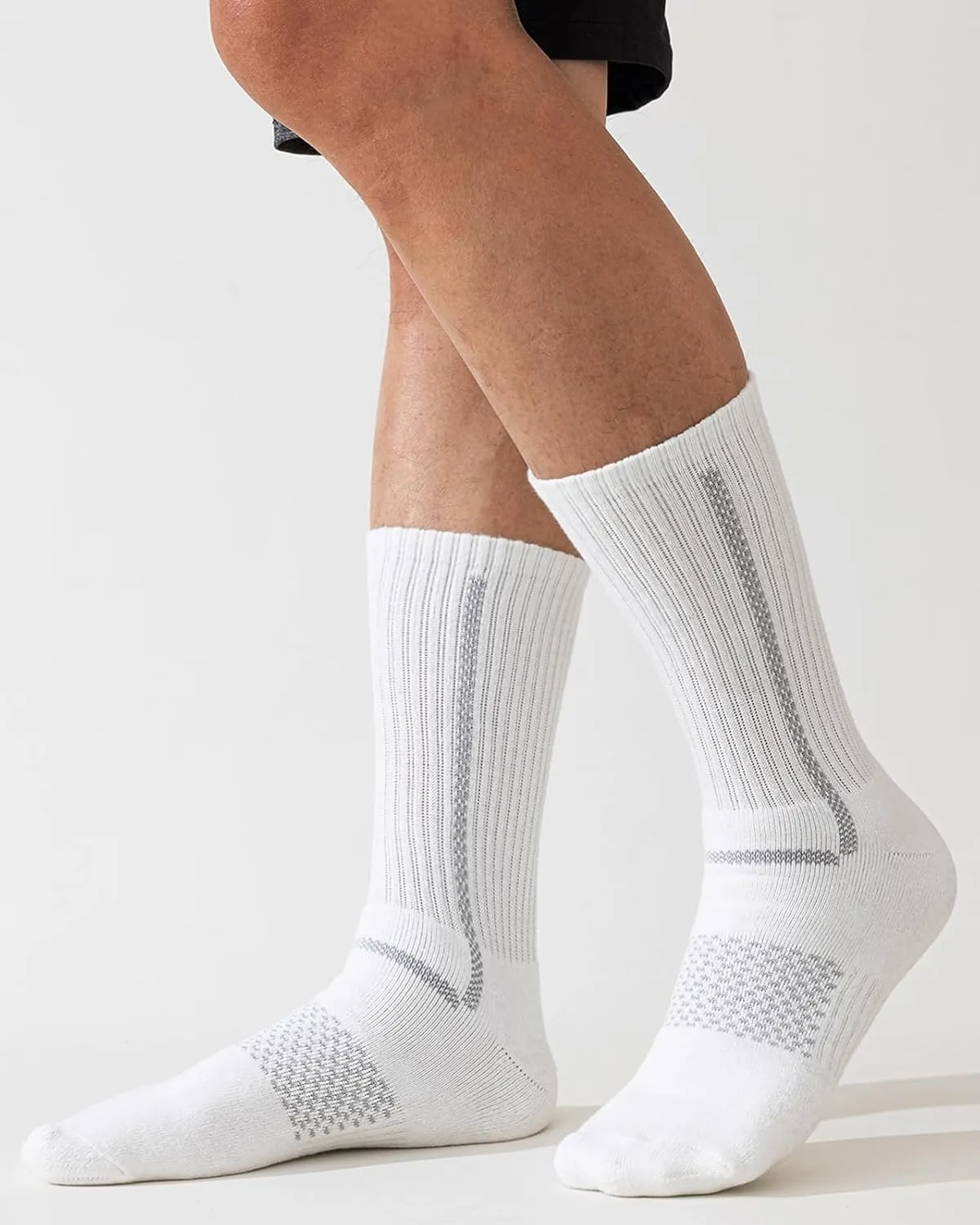 Men's Cotton Crew Work Socks, 5 Pairs Cushioned Boot Moisture Athletic Socks for Hiking Sports Running