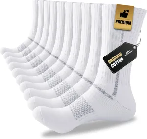 Men's Cotton Crew Work Socks, 5 Pairs Cushioned Boot Moisture Athletic Socks for Hiking Sports Running