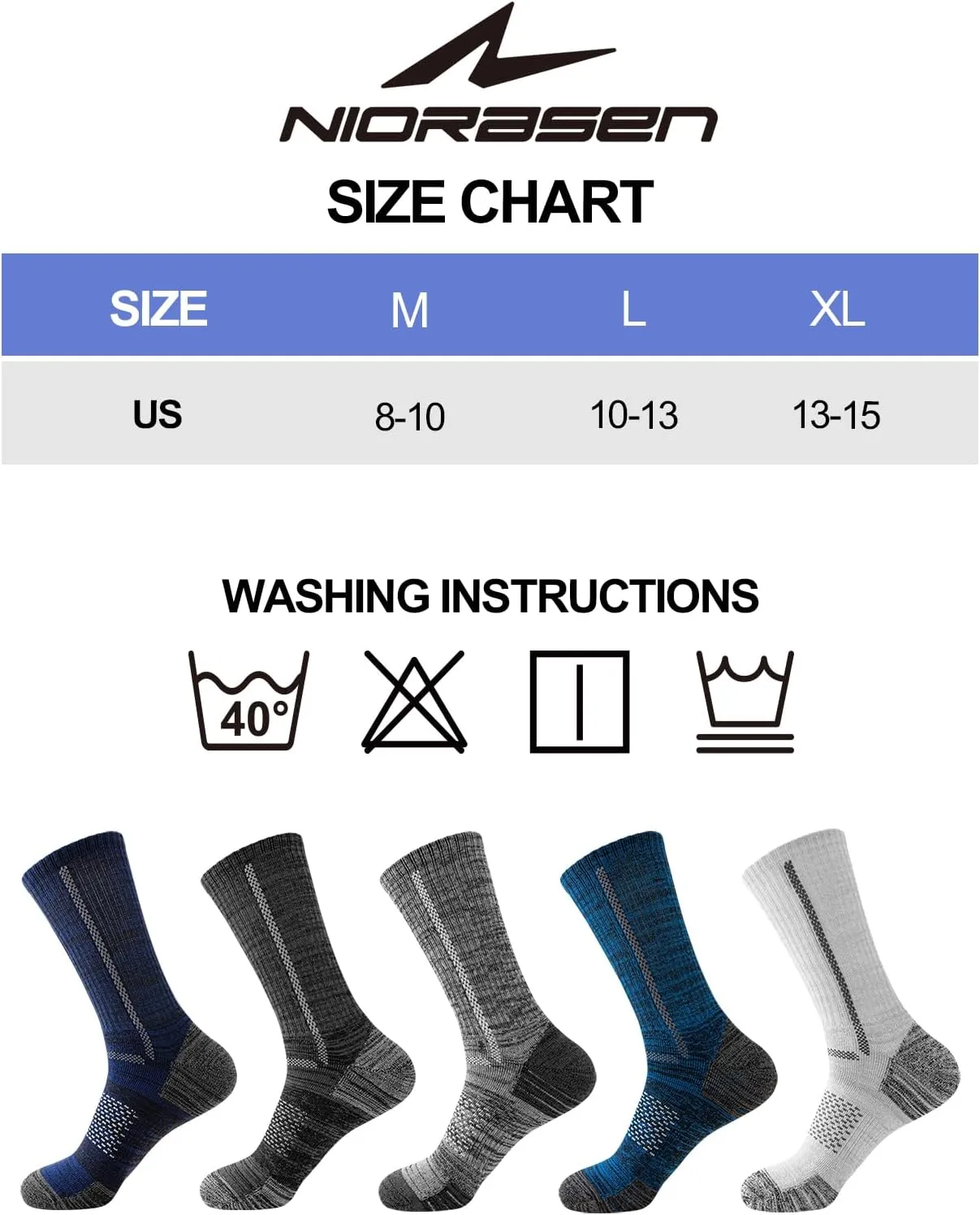 Men's Cotton Crew Work Socks, 5 Pairs Cushioned Boot Moisture Athletic Socks for Hiking Sports Running