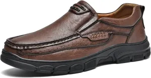 Men's Fashion Cow Leather Slip-On Casual Loafers Retro Soft Thick Sole Comfy Non Slip Breathable Business Oxfords Lightweight Outdoor Work Drving Shoe