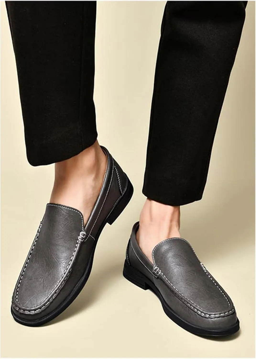 Mens Genuine Leather Slip-on Loafers Casual Hollow Breathable Comfort Penny Loafers Shoes Soft Sole Flat Dress Driving Causal Shoes