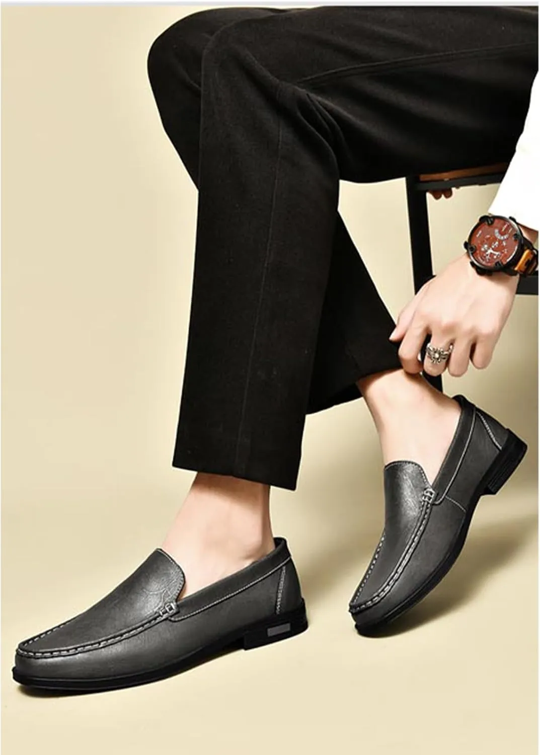 Mens Genuine Leather Slip-on Loafers Casual Hollow Breathable Comfort Penny Loafers Shoes Soft Sole Flat Dress Driving Causal Shoes