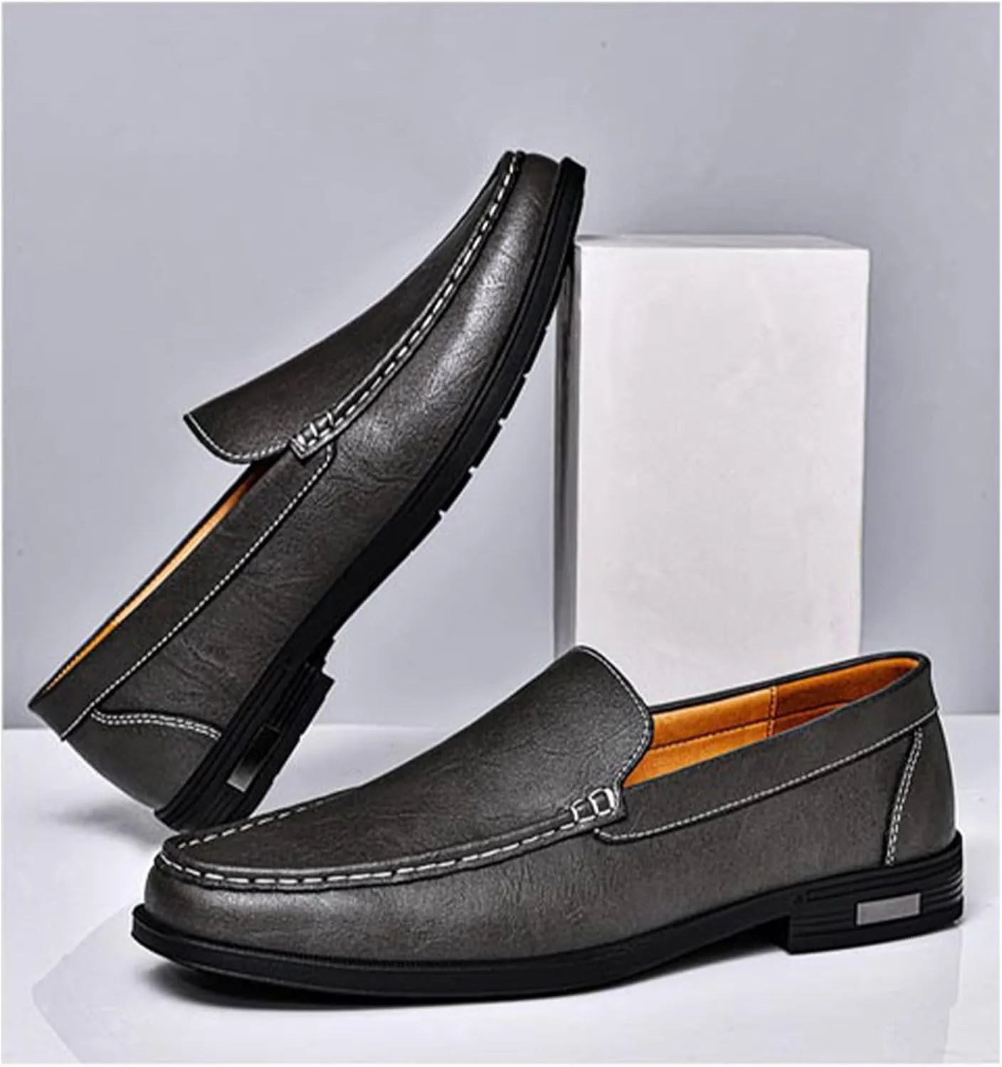 Mens Genuine Leather Slip-on Loafers Casual Hollow Breathable Comfort Penny Loafers Shoes Soft Sole Flat Dress Driving Causal Shoes