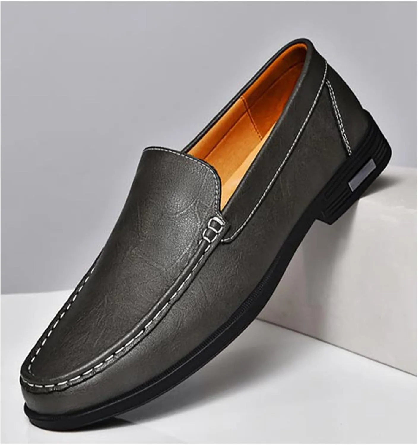 Mens Genuine Leather Slip-on Loafers Casual Hollow Breathable Comfort Penny Loafers Shoes Soft Sole Flat Dress Driving Causal Shoes