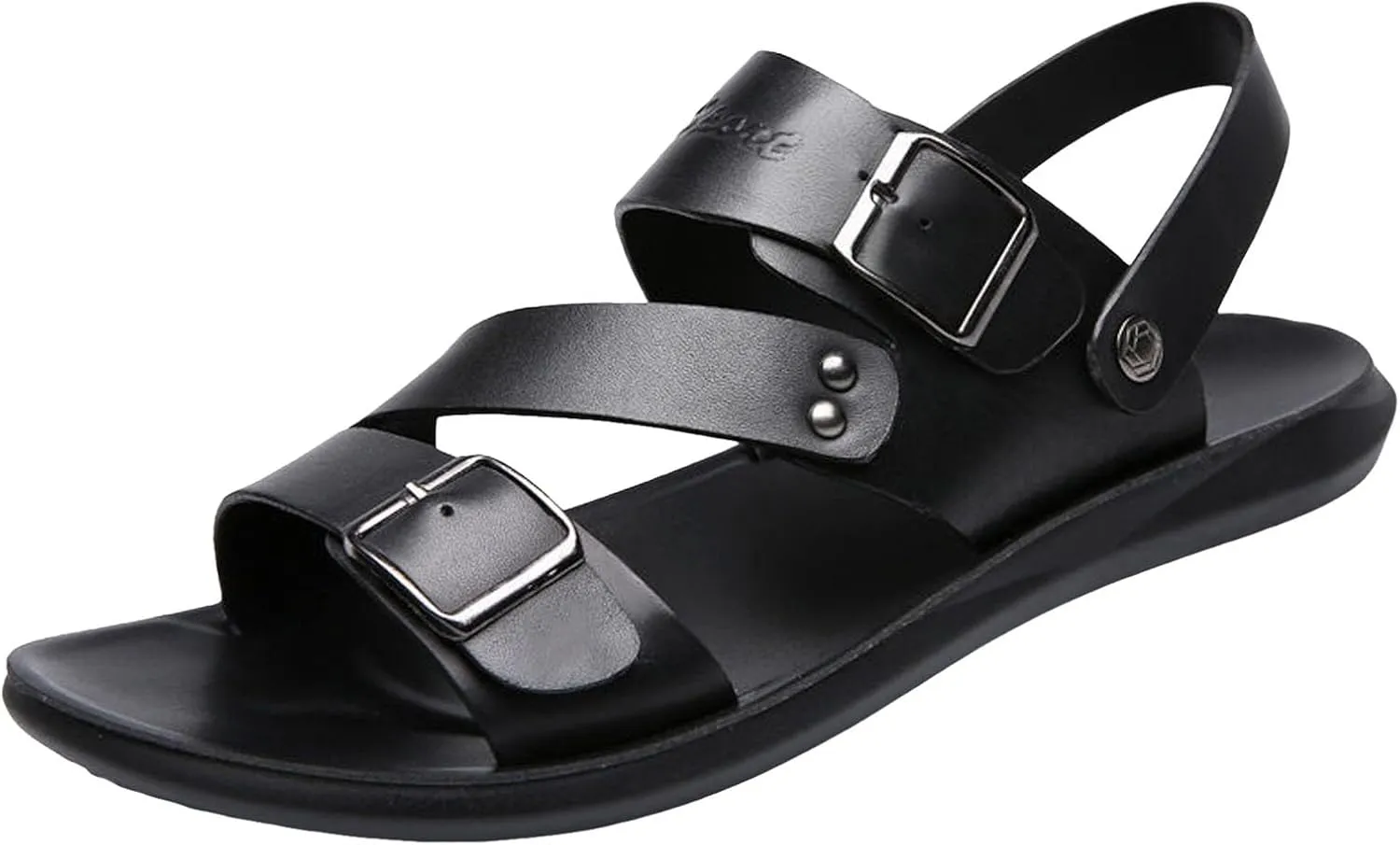 Men's Leather Flat Fisherman Sandals with Adjust Buckle Strap Summer Breatheable Non-Slip Open Toe Outdoor Walking Sandals