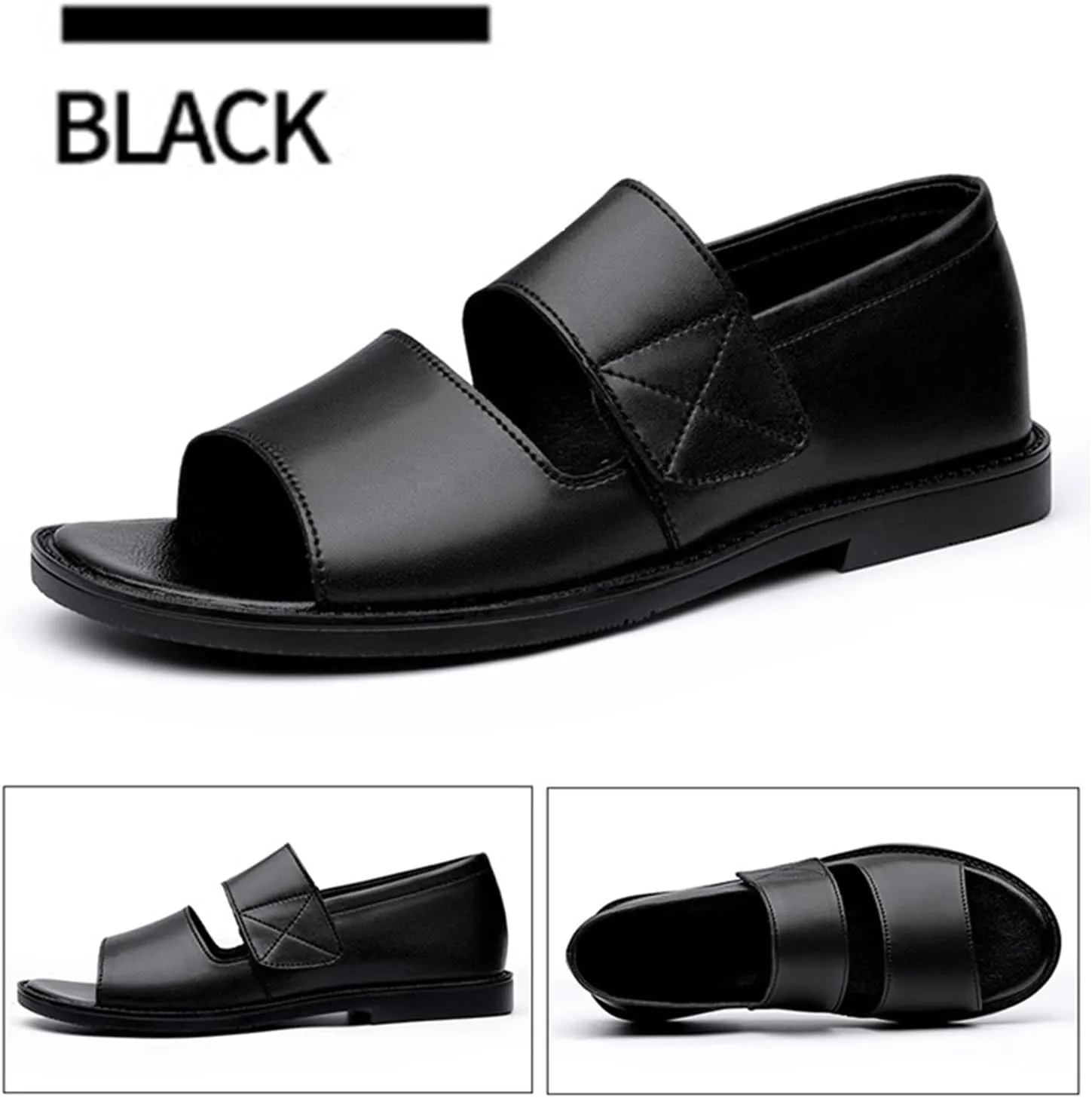 Men's Leather Sandals with Hook Loop Non-Slip Breathable Open Toe Water Shoes for Beach Walking Swimming Quick-Dry Non-Slip Flat Sole Business Casual Fisherman Sandals