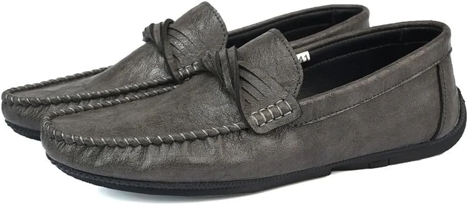 Mens Loafers Round Toe Moccasins Simple Vegan Leather Anti-Slip Flat Heel Resistant Party Slip-on