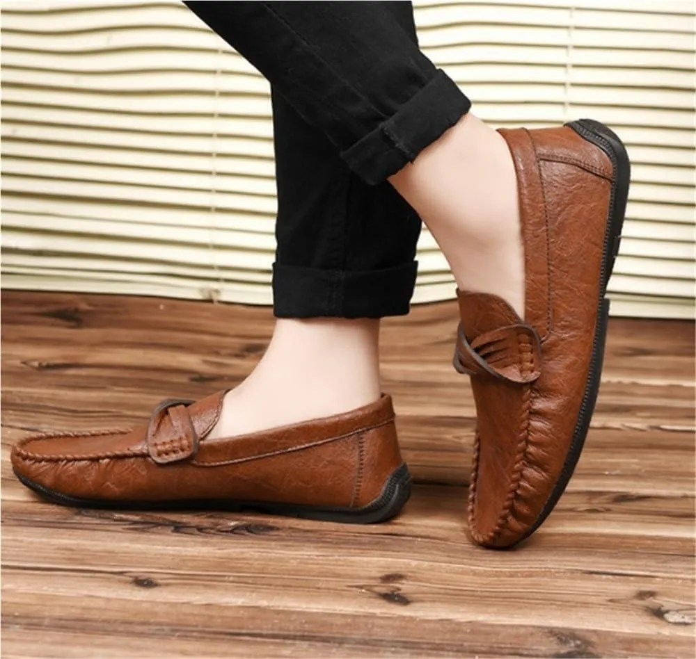 Mens Loafers Round Toe Moccasins Simple Vegan Leather Anti-Slip Flat Heel Resistant Party Slip-on