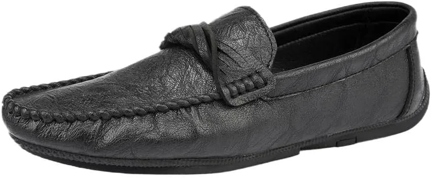 Mens Loafers Round Toe Moccasins Simple Vegan Leather Anti-Slip Flat Heel Resistant Party Slip-on