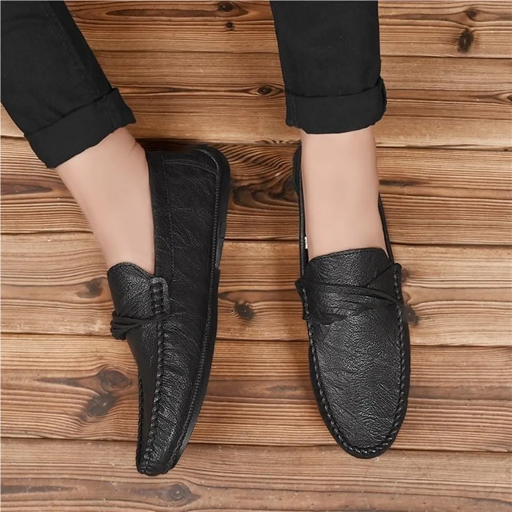Mens Loafers Round Toe Moccasins Simple Vegan Leather Anti-Slip Flat Heel Resistant Party Slip-on