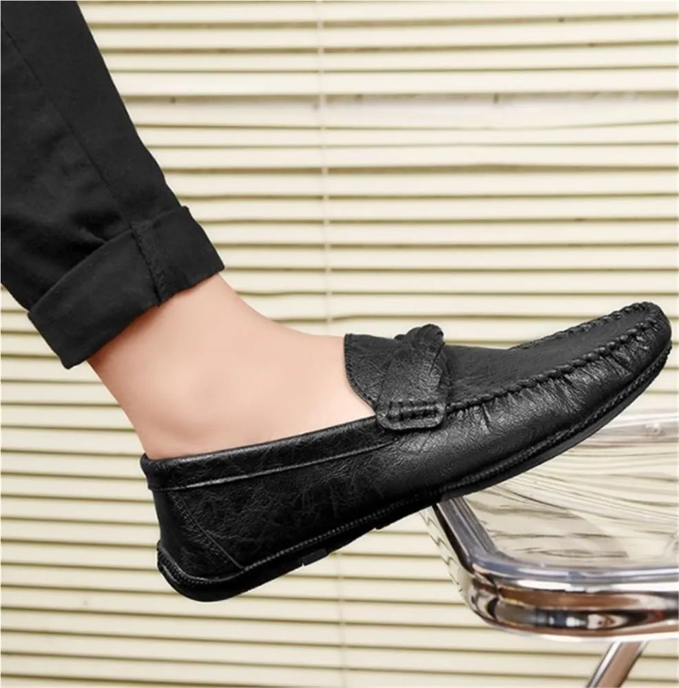Mens Loafers Round Toe Moccasins Simple Vegan Leather Anti-Slip Flat Heel Resistant Party Slip-on