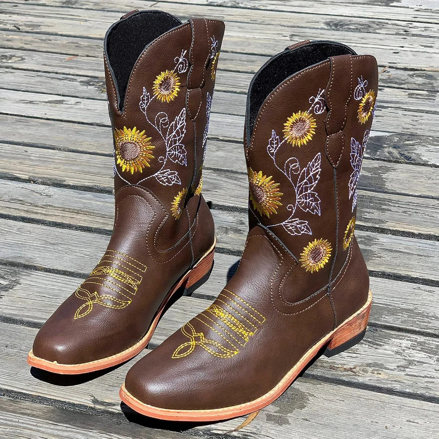 Mid Calf Cowboy Boots for Women Low Heel Black Leather Boots for Women Knee High Heels Wide Calf White Cowboy Boots Women Above the Knee Boots for Women Leather Black Mid Calf Boots for Women Dressy