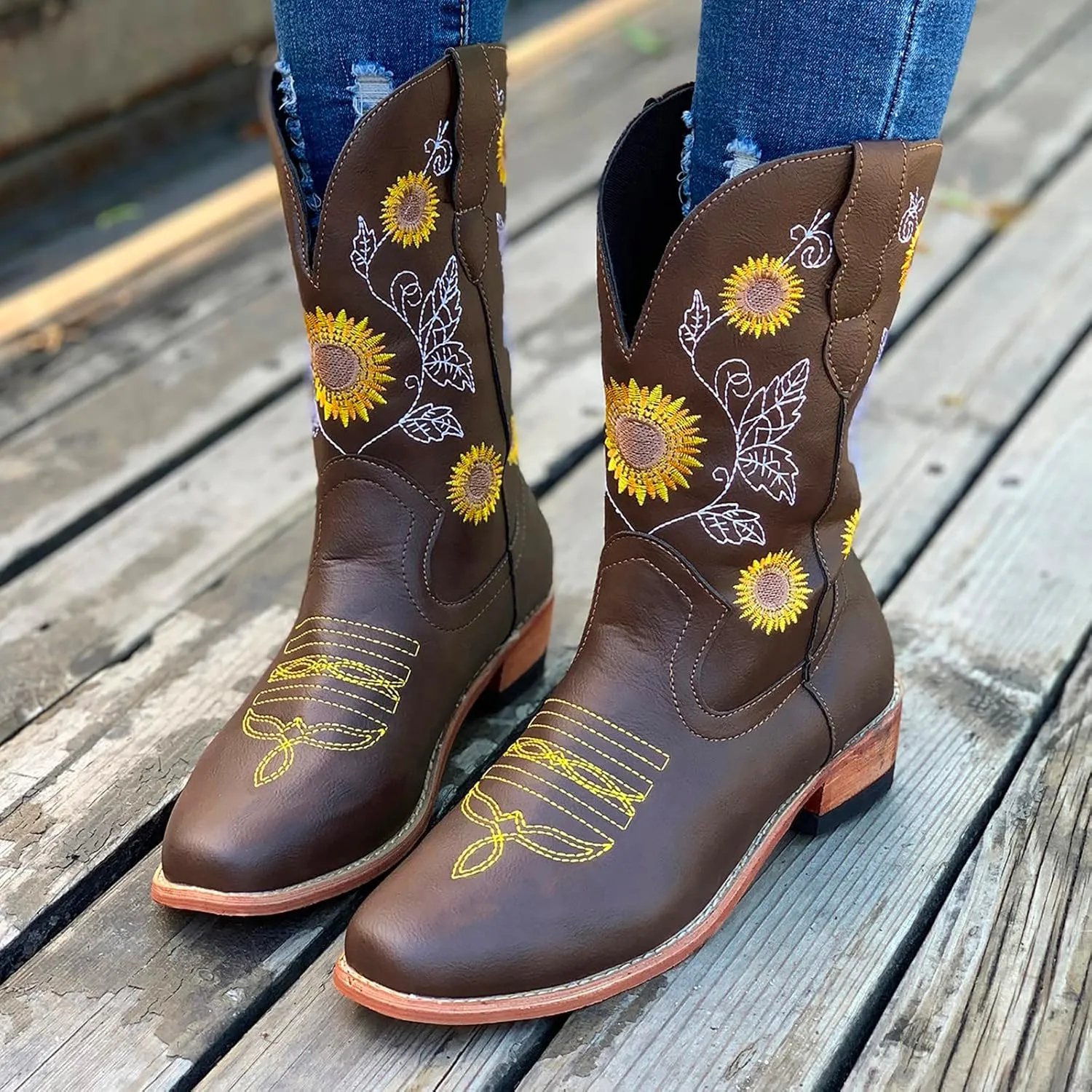 Mid Calf Cowboy Boots for Women Low Heel Black Leather Boots for Women Knee High Heels Wide Calf White Cowboy Boots Women Above the Knee Boots for Women Leather Black Mid Calf Boots for Women Dressy