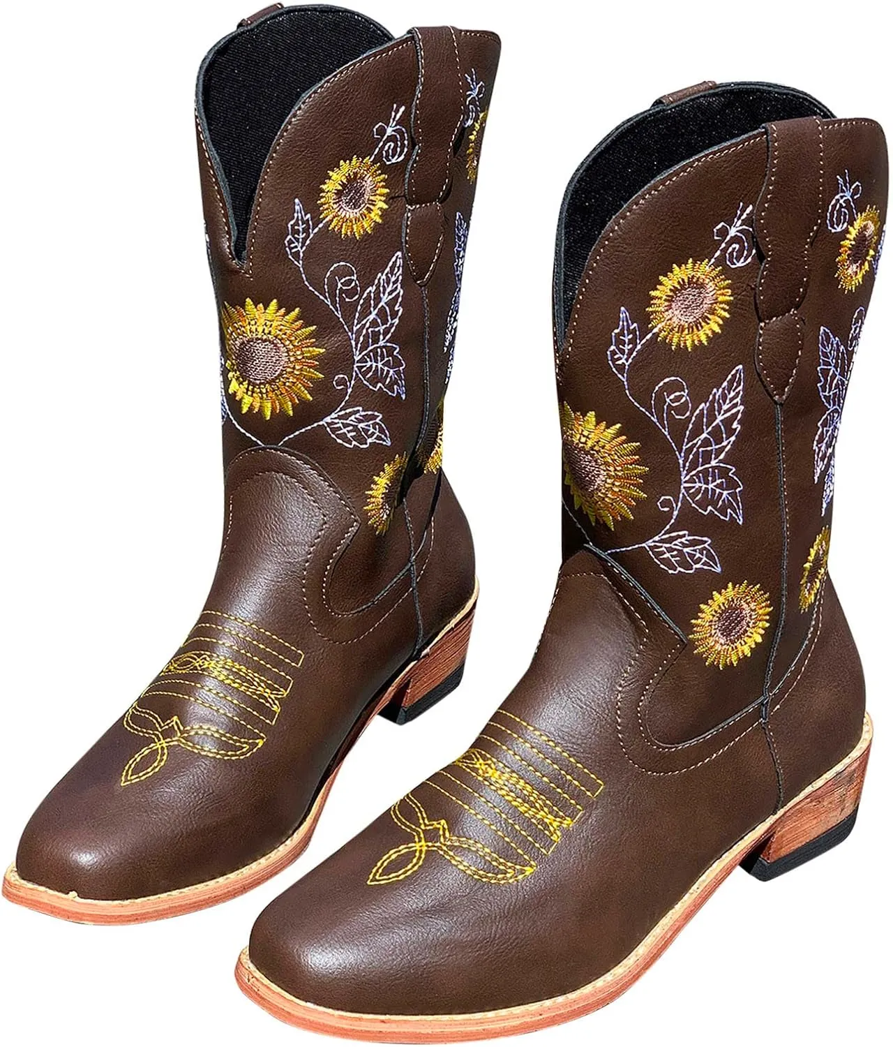 Mid Calf Cowboy Boots for Women Low Heel Black Leather Boots for Women Knee High Heels Wide Calf White Cowboy Boots Women Above the Knee Boots for Women Leather Black Mid Calf Boots for Women Dressy