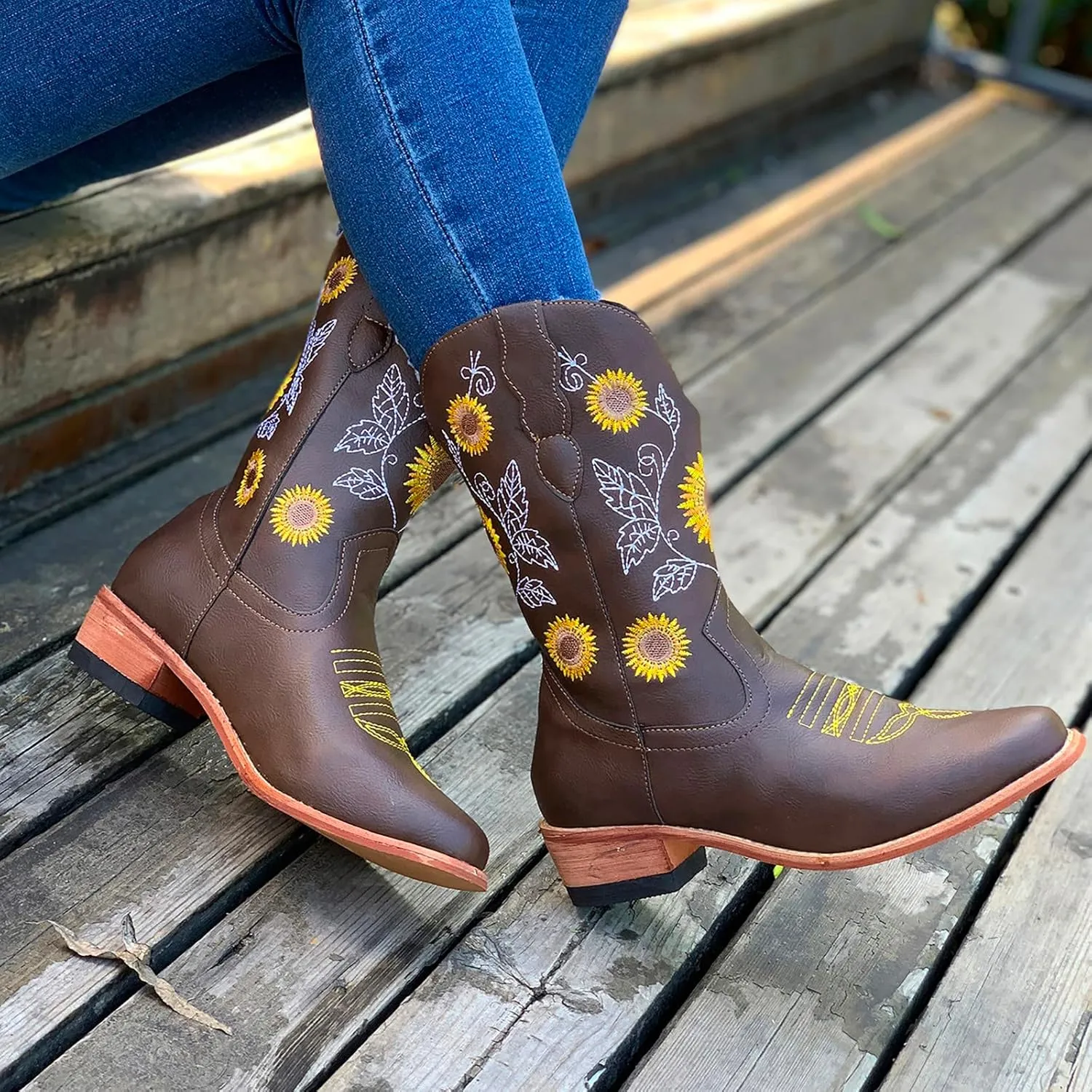 Mid Calf Cowboy Boots for Women Low Heel Black Leather Boots for Women Knee High Heels Wide Calf White Cowboy Boots Women Above the Knee Boots for Women Leather Black Mid Calf Boots for Women Dressy