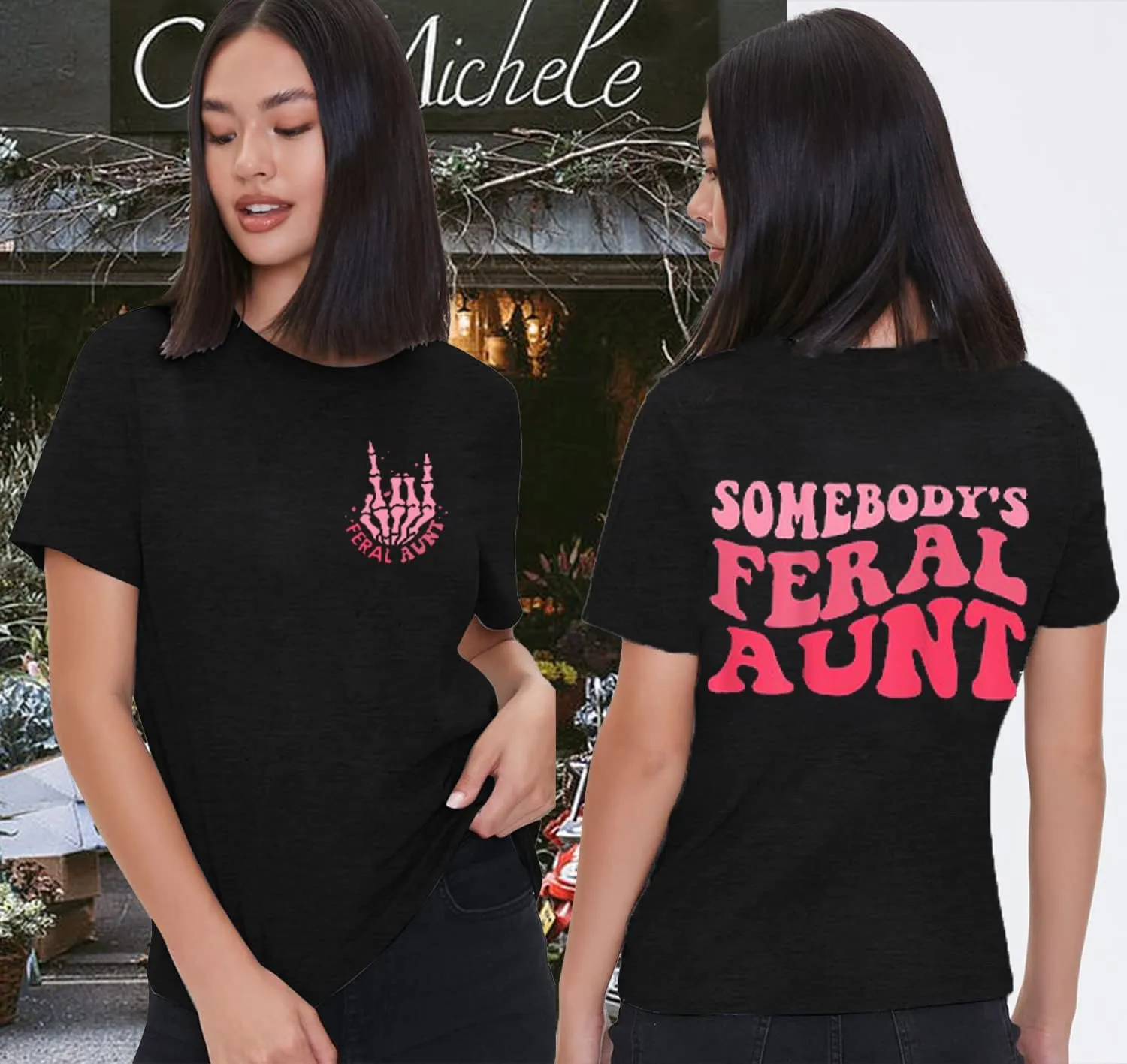 MOUSYA Somebody's Feral Aunt T-Shirt Retro Groovy Cool Aunts Club Shirt Funny Auntie Shirt Women Auntie Gifts Tee