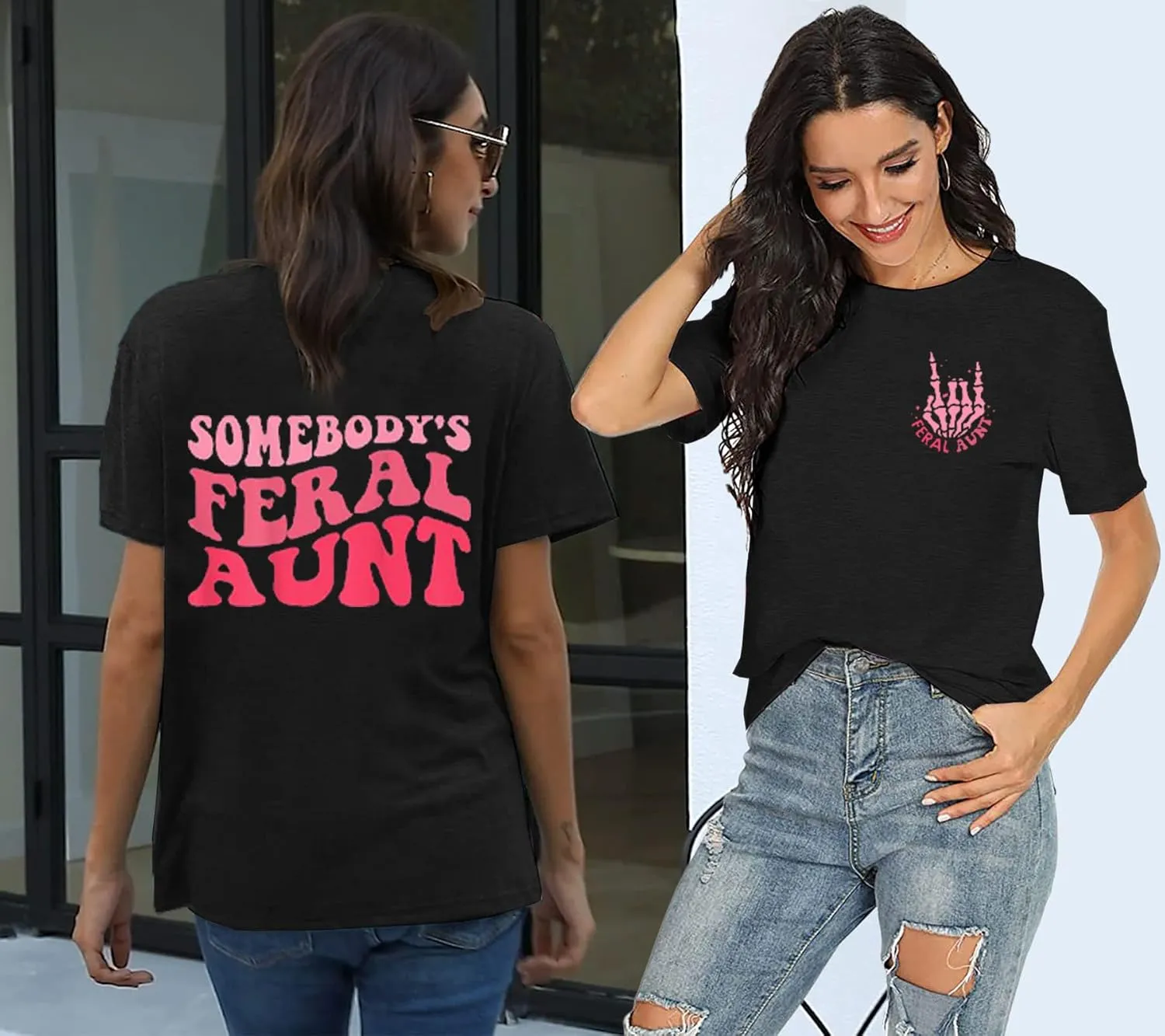 MOUSYA Somebody's Feral Aunt T-Shirt Retro Groovy Cool Aunts Club Shirt Funny Auntie Shirt Women Auntie Gifts Tee