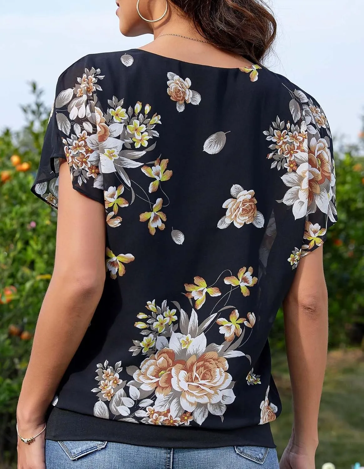 Neineiwu Women's Summer Loose Casual Short Sleeve Chiffon Top T-Shirt Blouse