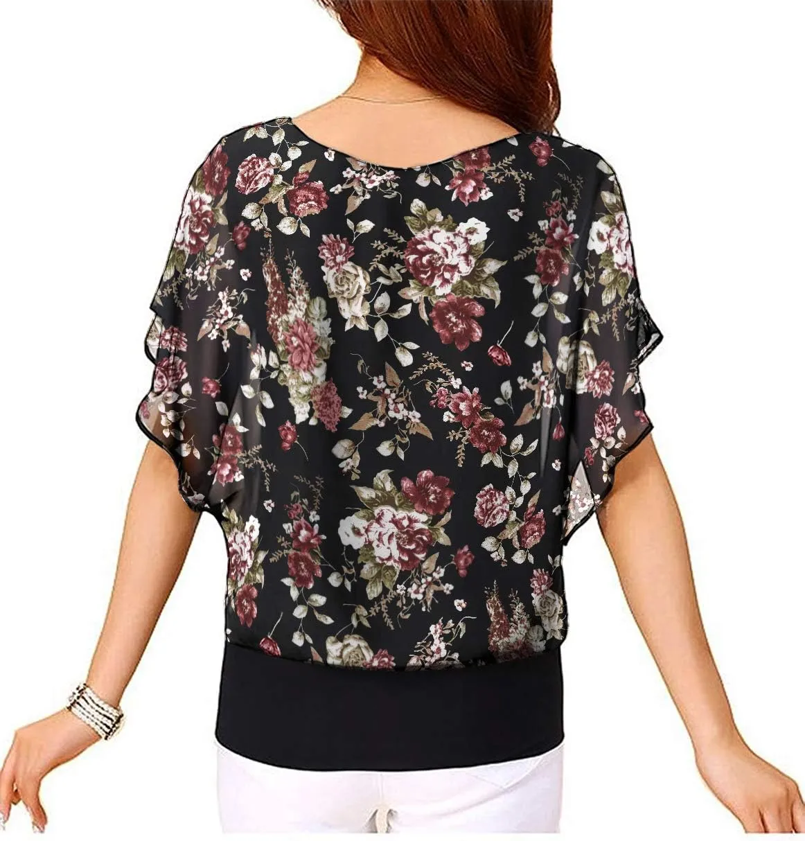 Neineiwu Women's Summer Loose Casual Short Sleeve Chiffon Top T-Shirt Blouse