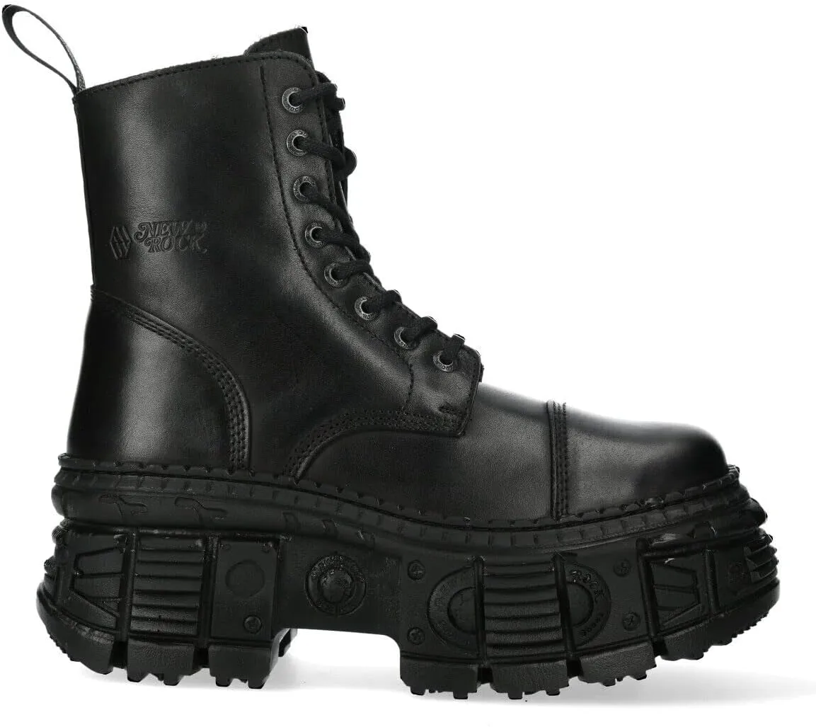 New Rock WALL083C-S5 Womens Black Leather Platform Gothic Boots