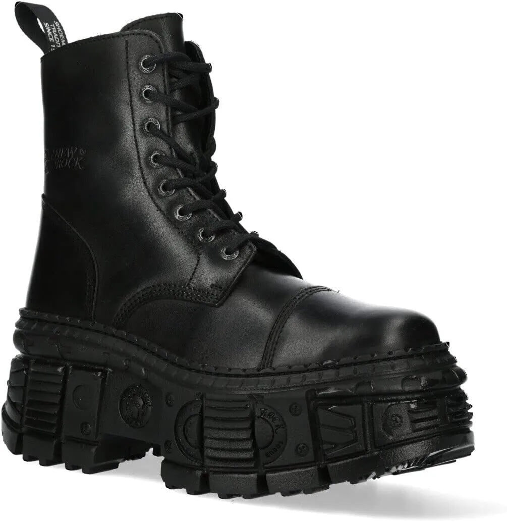 New Rock WALL083C-S5 Womens Black Leather Platform Gothic Boots