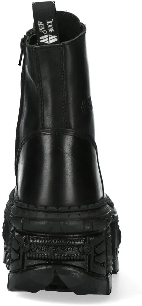 New Rock WALL083C-S5 Womens Black Leather Platform Gothic Boots