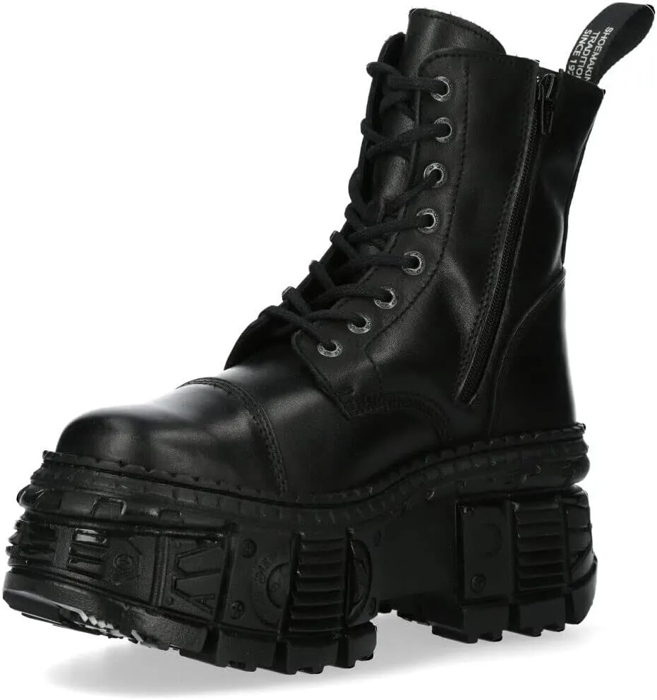 New Rock WALL083C-S5 Womens Black Leather Platform Gothic Boots