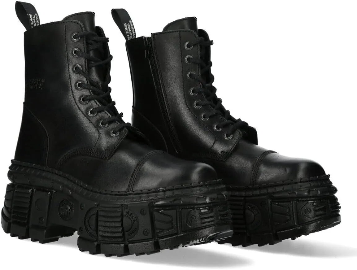 New Rock WALL083C-S5 Womens Black Leather Platform Gothic Boots